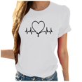 thumbnail image 1 of WREESH Casual Women's Heartbeat T-Shirts Cute Love Heart Print Short Sleeve Crew Neck Tops White, 1 of 5
