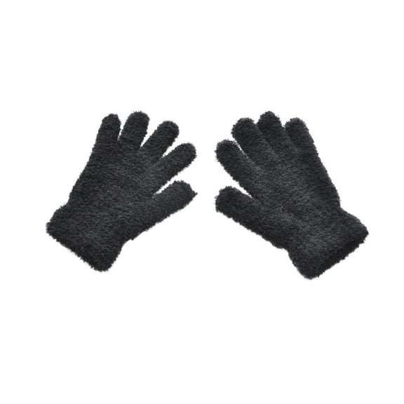 WREESH Children's Solid Colored Fleece Winter Gloves Thickened Fleece Comfortable Warmth for Winter Black