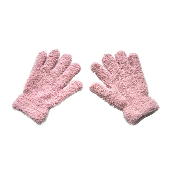 WREESH Children's Solid Colored Fleece Winter Gloves Thickened Fleece Comfortable Warmth for Winter Pink