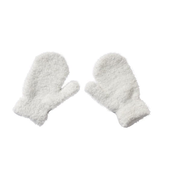 WREESH Children's Solid Colored Fleece Winter Gloves Thickened Fleece Comfortable Warmth for Winter White