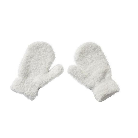 WREESH Children's Solid Colored Fleece Winter Gloves Thickened Fleece Comfortable Warmth for Winter White