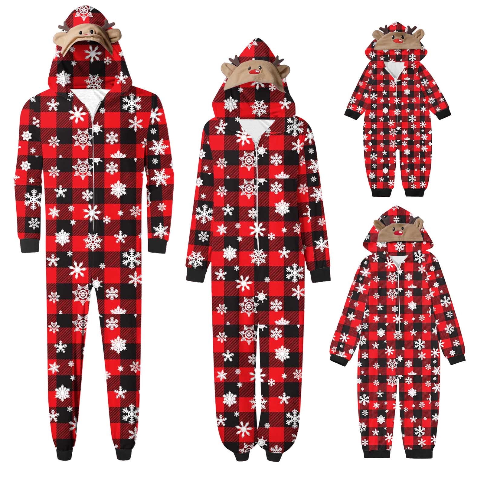WREESH 2025 Mens Plaid Hooded Onesie Christmas Family Matching Pajamas Cozy Fleece Loungewear Long Sleeve Holiday Sleepwear Set