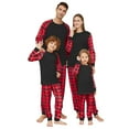 thumbnail image 1 of WREESH Christmas Family Pajamas for Women Christmas Fashion Long Sleeve Crew Neck Raglan T-Shirt with Plaid Wide Leg Pants Sets Two Piece Loungewear Family Matching Set Black, 1 of 5
