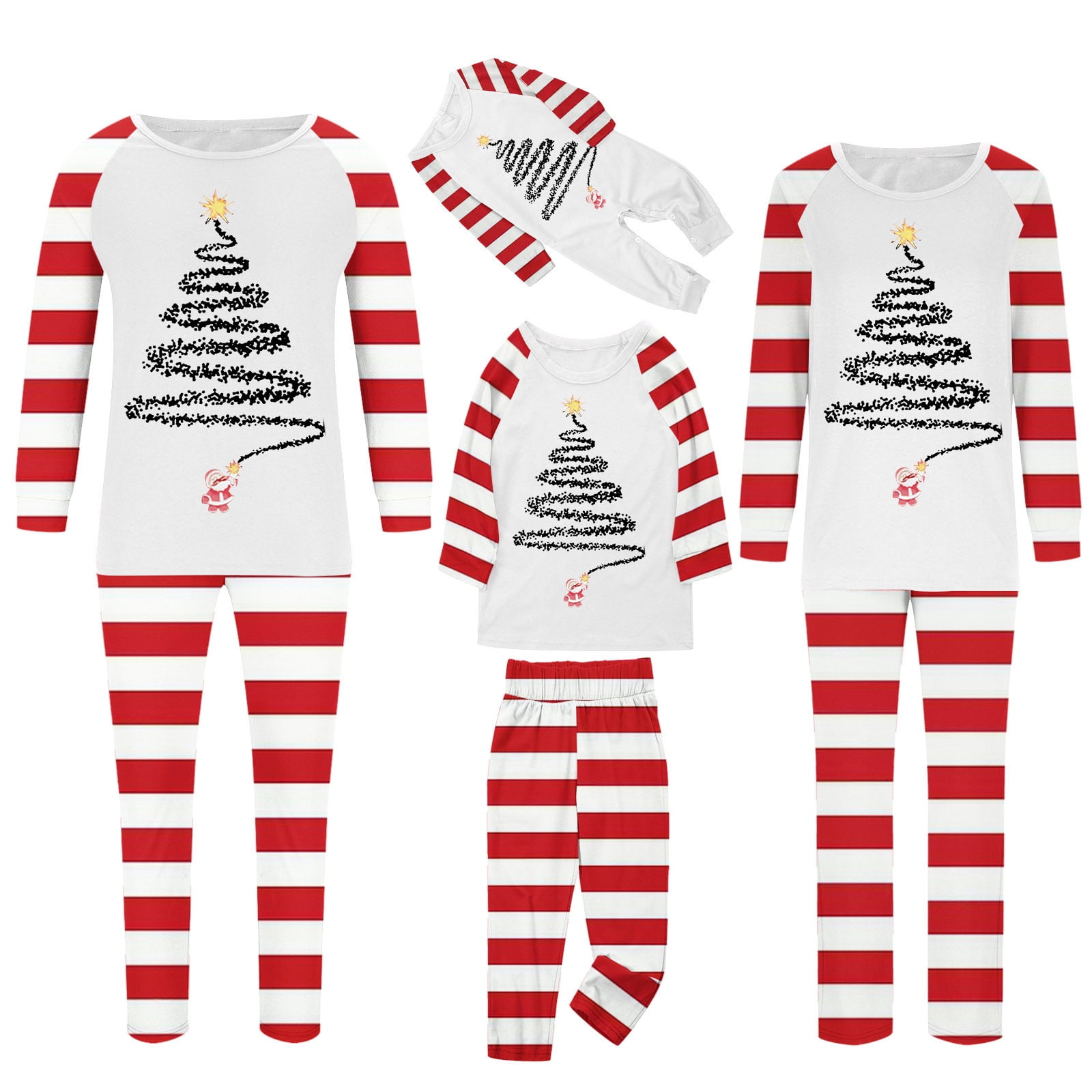 WREESH Christmas Family Pajamas for Women Trendy Santa Claus Printed Raglan T Shirt with Stripe Wide Leg Pants Sets Two Piece Loungewear Family