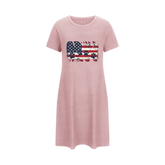 WREESH Comfort Nightwear Women's Short T-Shirt Dress 4th of July Theme Short Sleeves T-Shirt Dresses Pink