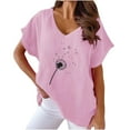 thumbnail image 1 of WREESH Cotton Linen Graphic T-Shirt Women's Loose V-Neck Short Sleeve Top Pink, 1 of 5