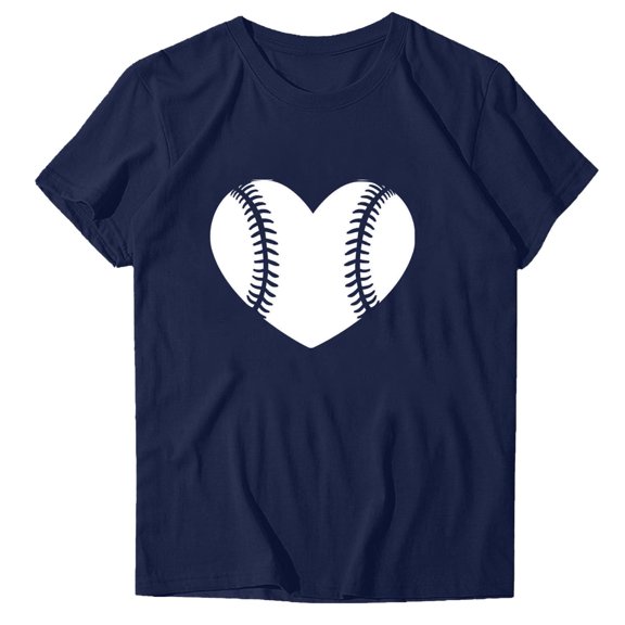 WREESH Cute Women's Baseball Graphic Tee Fashion Round Neck Short Sleeve Blouse with Trendy Print Navy