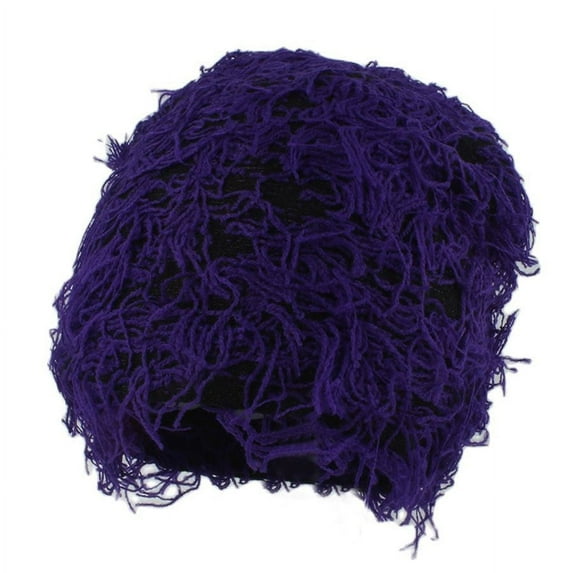 WREESH Distressed Knitted Fuzzy Beanie Thick Warm Snow Hats for Women and Men, Skull Cap for Outdoor Skiing Purple