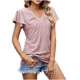 thumbnail image 1 of WREESH Elegant Ruffle Sleeve Summer Top Women's Dressy Casual V-Neck Eyelet Blouse Pink, 1 of 6