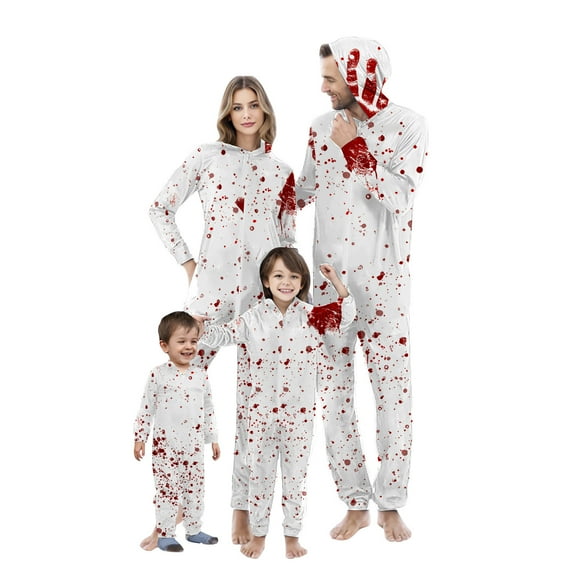 WREESH 2025 Womens Pumpkin Hooded Jumpsuit Thanksgiving Halloween Pajamas Family Matching Set Zipper Onesie Holiday Sleepwear