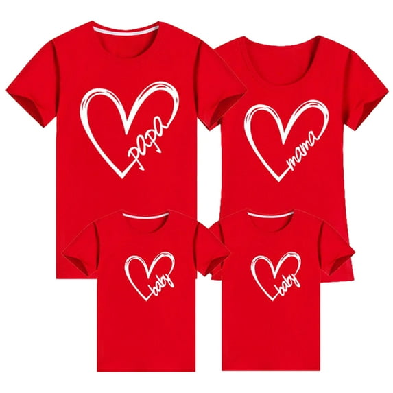 WREESH Family Matching T-Shirts for Men Fashion Short Sleeve T-Shirts with Playful Heart Graphic Tees for The Whole Family Red