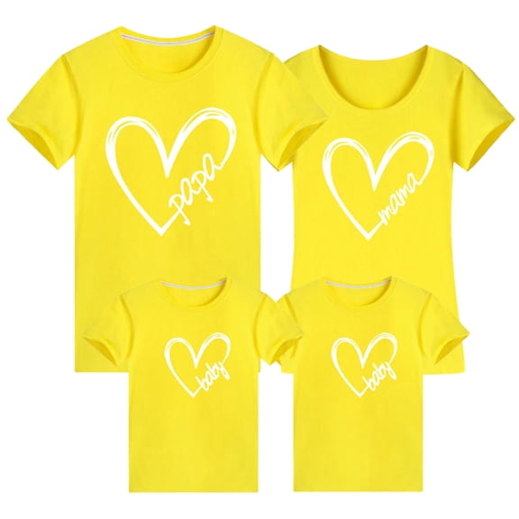 WREESH Family Matching T-Shirts for Men Fashion Short Sleeve T-Shirts with Playful Heart Graphic Tees for The Whole Family Yellow