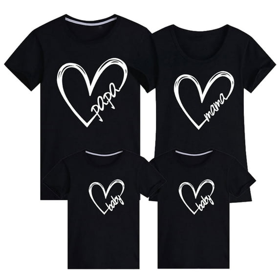 WREESH Family Matching T-Shirts for Women Fashion Short Sleeve T-Shirts with Playful Heart Graphic Tees for The Whole Family Black