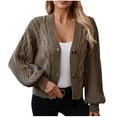 thumbnail image 1 of WREESH Fashion Cardigan Crop Cardigan Women Round-Neck Solid Color Fall and Winter Long Sleeve Pullover Sweater Coffee, 1 of 1