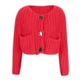 thumbnail image 1 of WREESH Fashion Cardigan Crop Cardigan Women's Solid Color Knitted Sweater Blouses Long Sleeved V-Neck Button Up Top Sweater Red, 1 of 1