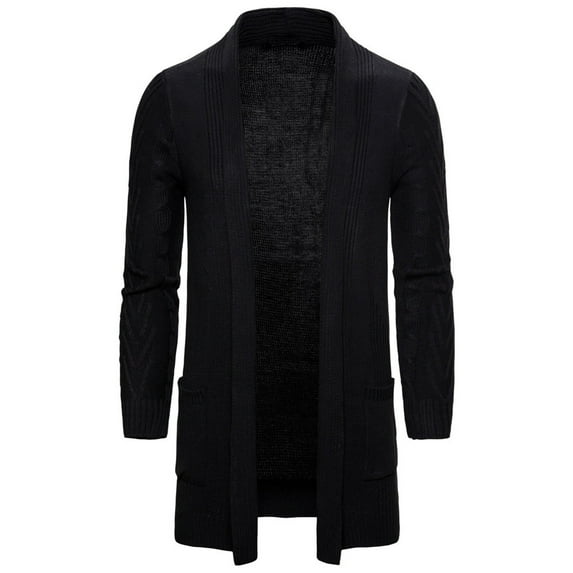 WREESH Fashion Cardigan Men's Casual Top Round Knit Sweater Casual Top Long Sleeved Jacket Coat Black