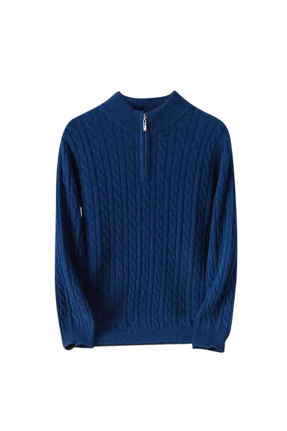 Fashion Half-Zip Sweater Men's Sweater Thickened Zipper Half High Neck Sweater Men's Knitted Underlay Solid Color Sweater Coat Sweater Blue