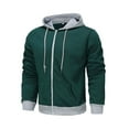 thumbnail image 1 of WREESH Fashion Jacket Man Color Match Drawstring Zipper Pockets Hooded Coat Green, 1 of 4
