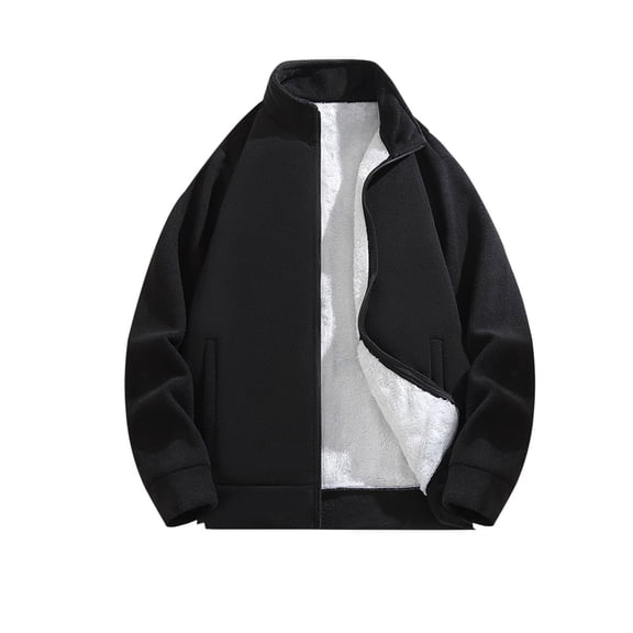 WREESH Fashion Jacket Man Solid Color Fleece Pockets Zipper Coat Black