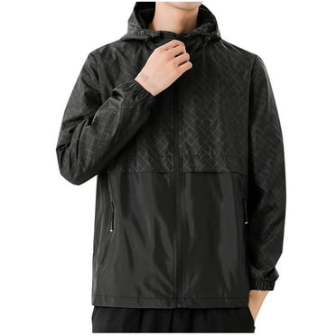 WREESH Fashion Jacket Man with Pocket Motion Leisure Time Windbreaker Hooded Unlined Garment Jacket Style Run Loose Coat Black