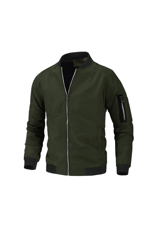 Fashion Jacket Men'S Casual Baseball Uniform Stand Collar Jacket Solid Pocket Zipper Long Sleeve Tops Jacket Coat Olive Green