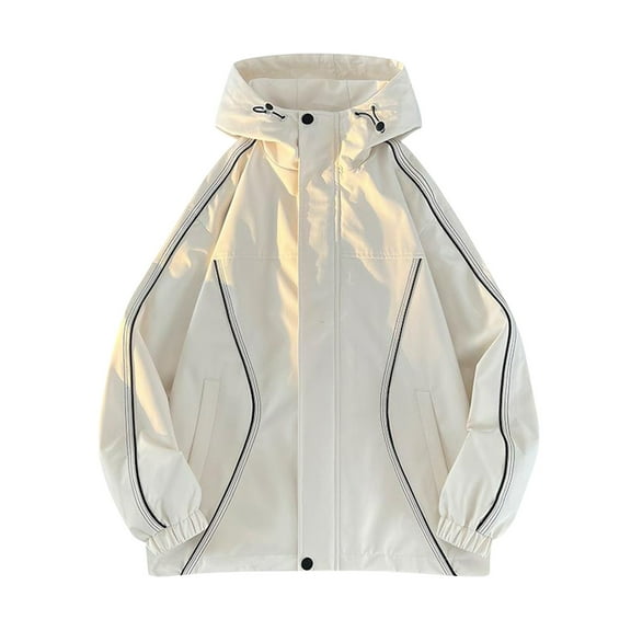 WREESH Fashion Jacket Men'S Casual Double Layered Jacket Loose Outdoor Sprinter Long Sleeved Hooded Casual Jacket/Jacket Beige