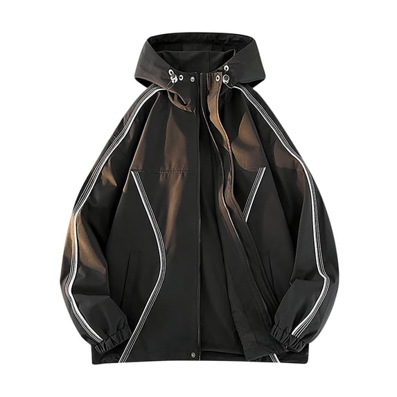 WREESH Fashion Jacket Men'S Casual Double Layered Jacket Loose Outdoor Sprinter Long Sleeved Hooded Casual Jacket/Jacket Black