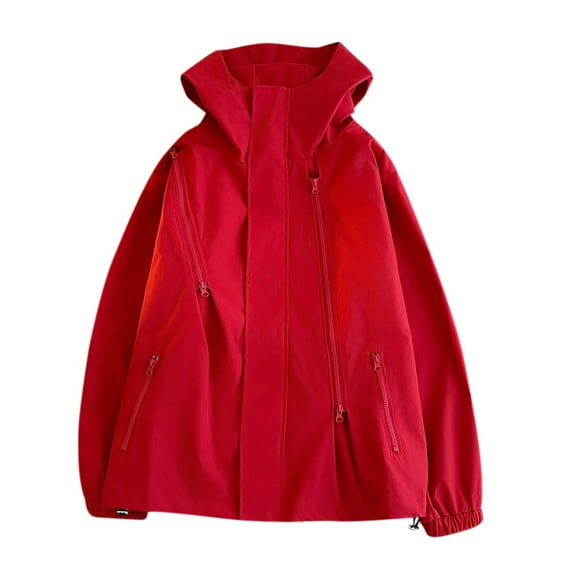 WREESH Fashion Jacket Men'S Casual Jacket Loose Solid Color Outdoor Sprinter Long Sleeved Hooded Casual Jacket/Jacket Red