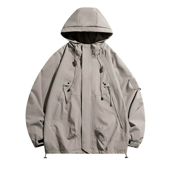 WREESH Fashion Jacket Men'S Casual Loose Fitting Workwear Long Sleeved Hooded Jacket Long Sleeve Hooded Casual Outwear Jackets Gray
