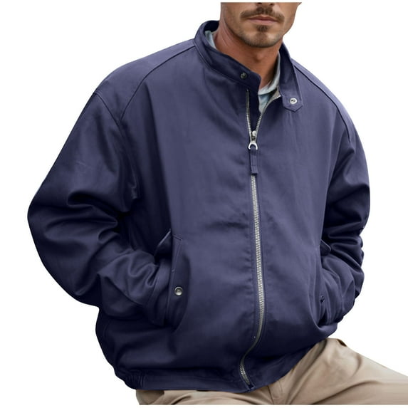 WREESH Fashion Jacket Men'S Casual Solid Color Buttons Pockets Long Sleeve Hoodless Casual Outwear Coat Navy