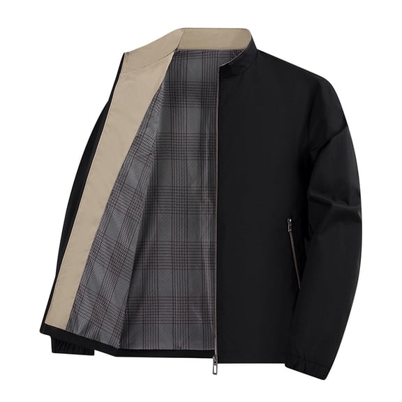 WREESH Fashion Jacket Men'S Casual Solid Color Zipper Long Sleeve Hoodless Casual Outwear Jackets Black
