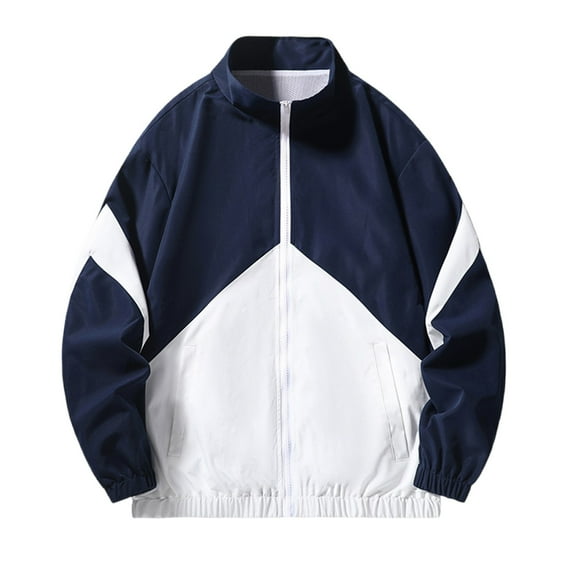 WREESH Fashion Jacket Men'S Casual Sports Slim Long Sleeve Hoodless Casual Coat/Jacket Navy