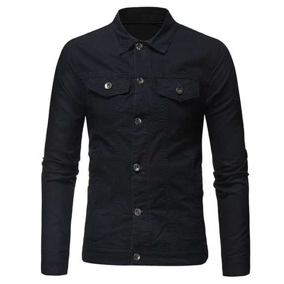 WREESH Fashion Jacket Men'S Lapel Slimfit Solid Color Pocket Button Long Sleeve Jacket Black
