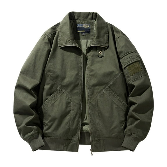 WREESH Fashion Jacket Men'S Long Sleeved Multi Pocket Zippered Work Suit Charging Top Long Sleeve Hoodless Casual Outwear Jackets Olive Green