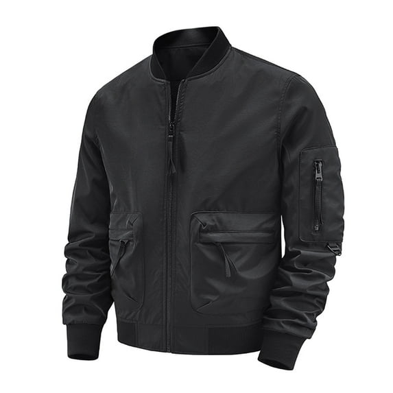 WREESH Fashion Jacket Men'S Solid Color Baseball Suit Functional Multi Pocket Coat Three Coat Work Jacket Black