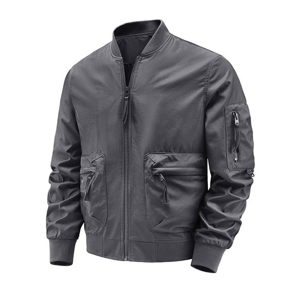 WREESH Fashion Jacket Men'S Solid Color Baseball Suit Functional Multi Pocket Coat Three Coat Work Jacket Gray