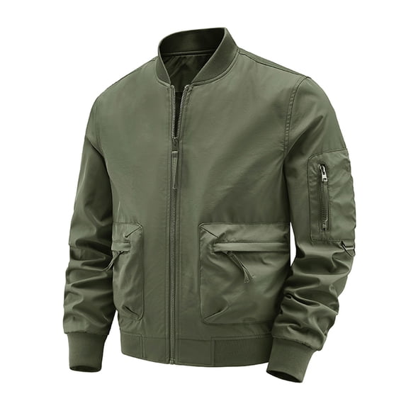 WREESH Fashion Jacket Men'S Solid Color Baseball Suit Functional Multi Pocket Coat Three Coat Work Jacket Olive Green