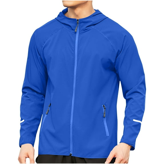 WREESH Fashion Jacket Men'S Solid Color Breathable Sports and Ditness Training Long Sleeved Hooded Casual Windbreaker Jacket Blue