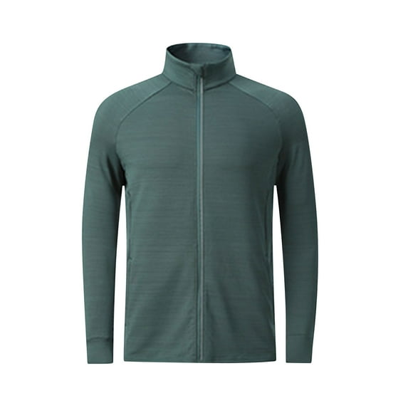 WREESH Fashion Jacket Men'S Solid Color Design Zipper Pocket Elastic Fabric Sports Long Sleeved Hooded Casual Jacket Green