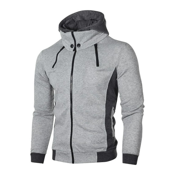 WREESH Fashion Jacket Men'S Solid Color Design Zipper Pocket Long Sleeved Hooded Casual Jacket Gray