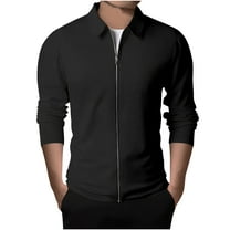WREESH Fashion Jacket Men'S Solid Color Design with Zippered Pockets Long Sleeved Hooded Casual Jacket Black