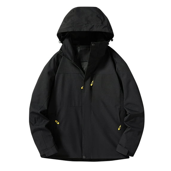 WREESH Fashion Jacket Men'S Solid Color Pocket Detachable Hooded Sports Water Proofjing Long Sleeved Jacket Black