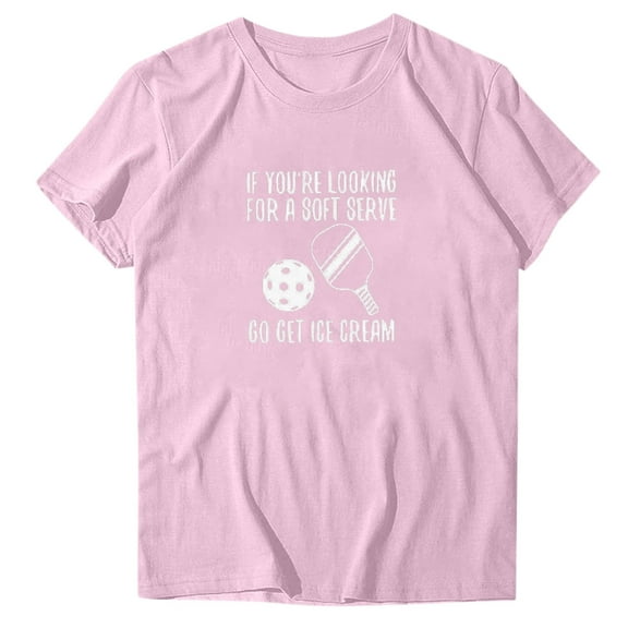 WREESH Fashion Round Neck T-Shirt Women's Short Sleeve Summer Blouse with Graphic Print Pink