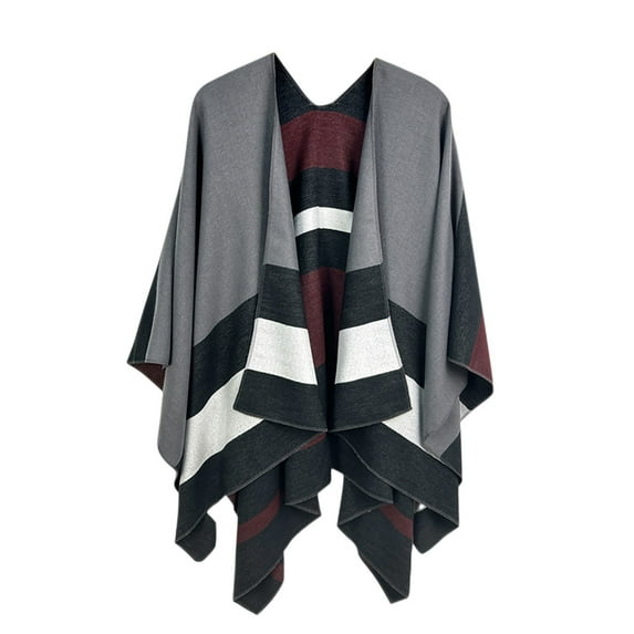 WREESH Fashion Shawls Shawls Wraps Open Front Cardigan Womens Ethnic Style Printed Patchwork Color Able Loose Shawl Cape Knitted Sweater Cardigan Jacket Top Shawl Sweater Wine