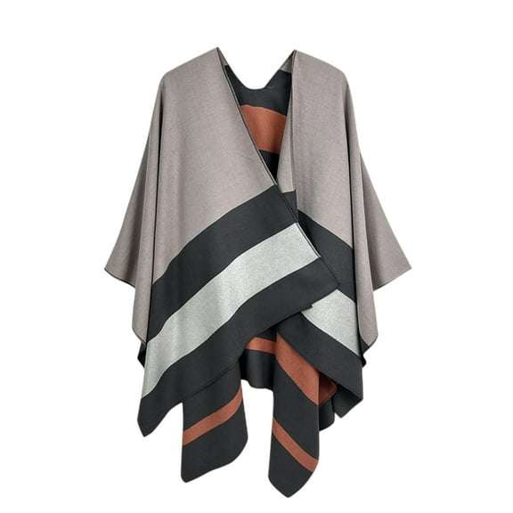 WREESH Fashion Shawls Shawls Wraps Open Front Cardigan Womens Ethnic Style Printed Patchwork Color Able Loose Shawl Cape Knitted Sweater Cardigan Jacket Top Shawl Sweater Coffee