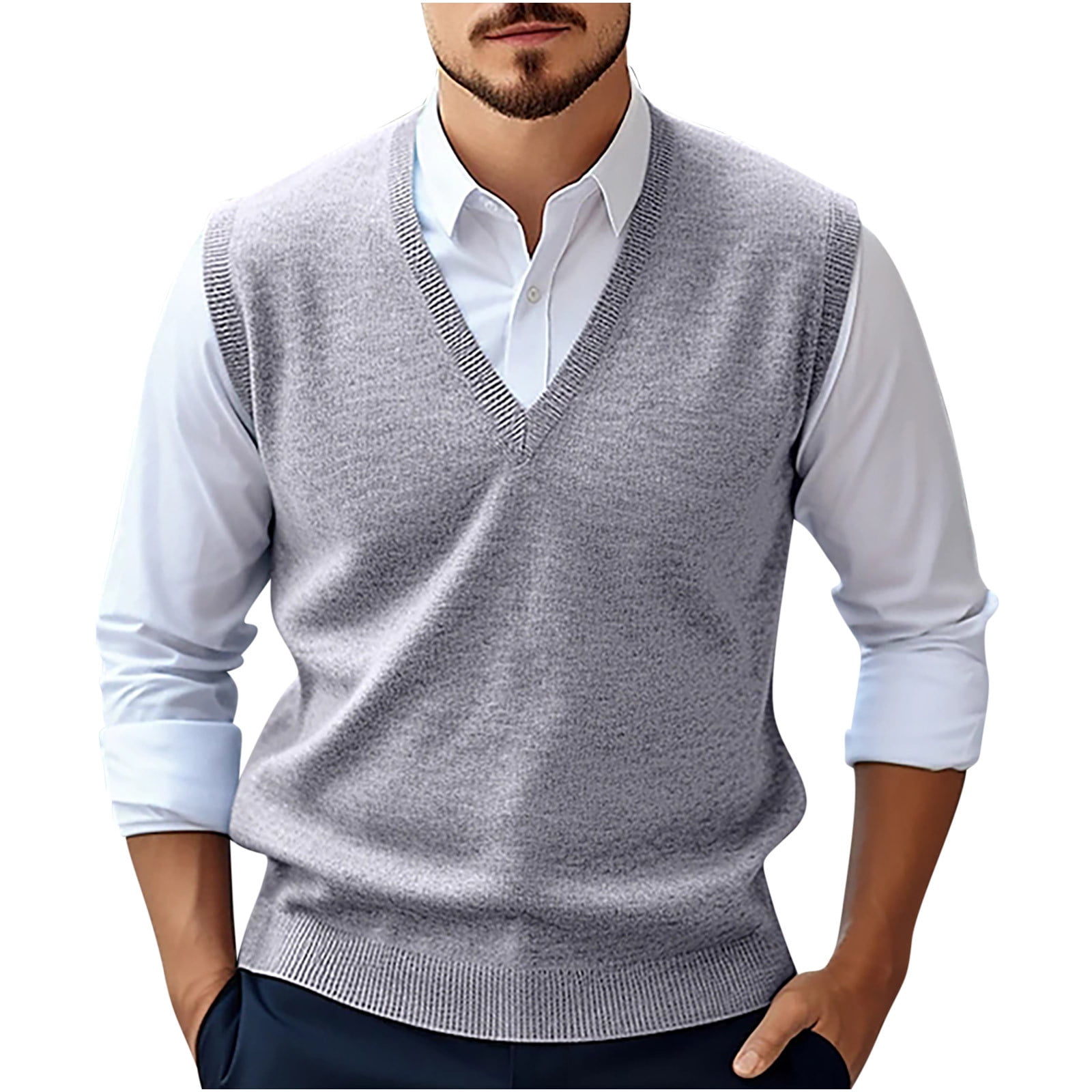 WREESH Fashion Sweater Vest Men's Wool Casual Solid Color V-Neck ...