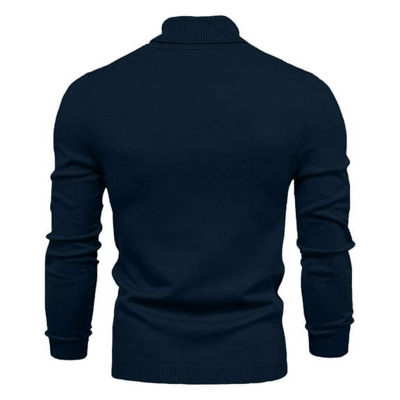 WREESH Fashion Turtleneck Sweater Men's Solid Color High Neck Pullover Long Sleeved Loose Base Shirt Top Sweater Turtleneck Sweater Navy