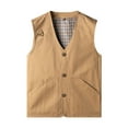 thumbnail image 1 of WREESH Fashion Vest Men'S Denim Multi Pocket Fishing Shoulder V-Neck Four Season Jacket Khaki, 1 of 8