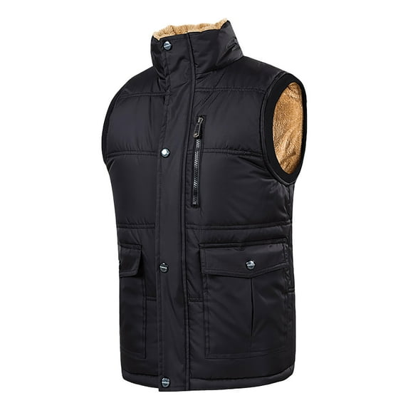 WREESH Fashion Vest Men'S Thick with Camisole Plus Size Warm Multi Pocket Jacket Sleeveless and Hooded Casual Jacket Black