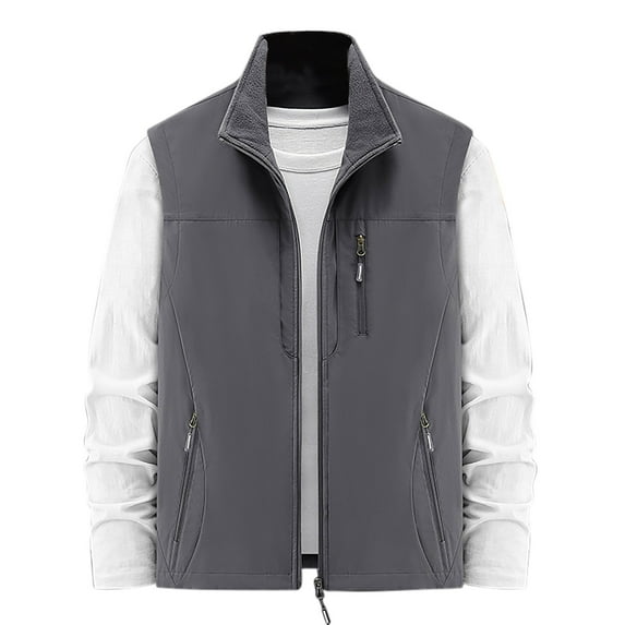 WREESH Fashion Vest Men'S Thin Workwear Solid Color Stand Collar Sleeveless Jacket Tank Tops Gray